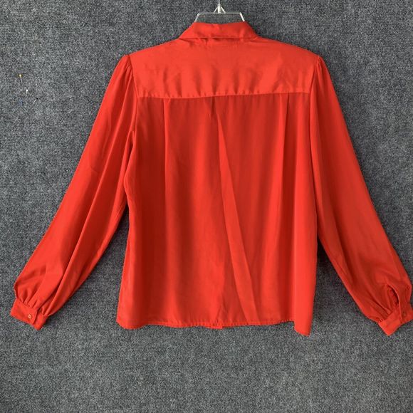 Vintage 80’s Red Button Up Blouse La Blouse Sz 10 Long Sleeve W/ Shoulder Pads - Picture 7 of 10